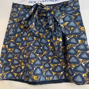 LIKE NEW! Fei at Anthro Blue Cotton Knee Length Pattern Skirt Tie Belt Sz 10